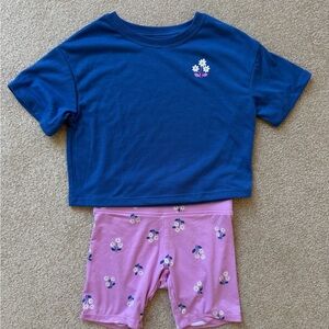 Cat & Jack Blue Top with Pink Floral Shorts Set